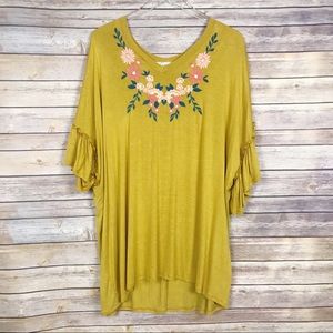 Janette | NWOT Floral Embroidered Ruffle Blouse